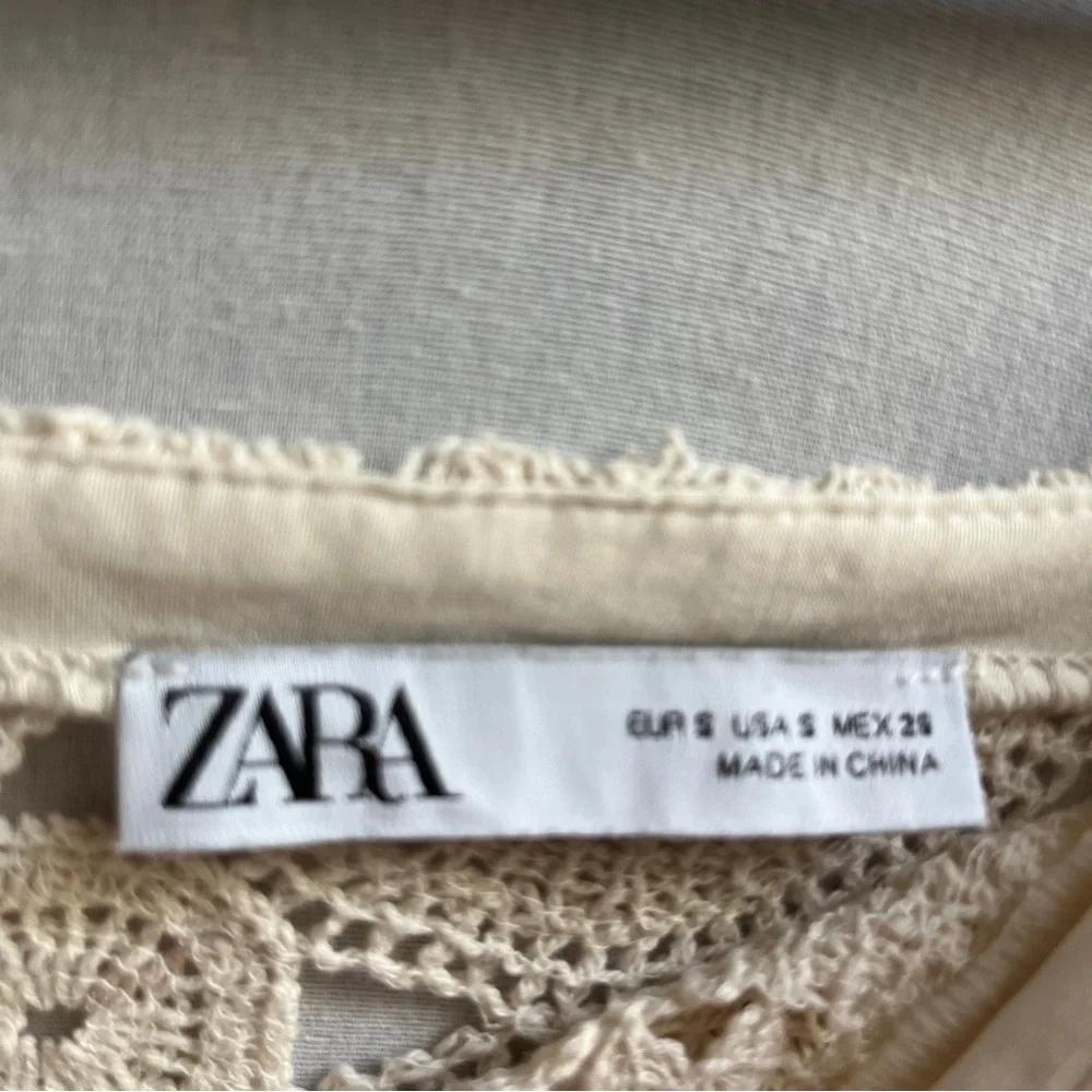 Zara Cream Crochet Women's Long Sleeve Top Sz S - Picture 5 of 8